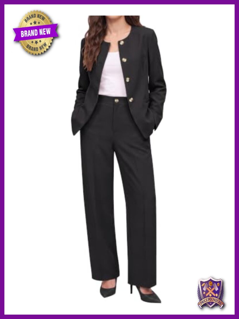 Womens 2 Piece Pantsuit Set Long Sleeve Blazer Wide Leg Pants Business Casual